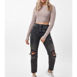 Garage Black Destructed Denim Mom Jeans